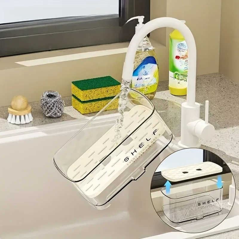 Détail du rangement pour éponge et savon