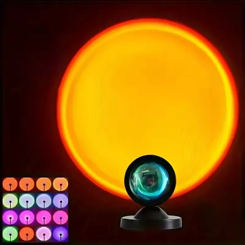Projecteur coucher de soleil LED RGB avec télécommande, 16 couleurs