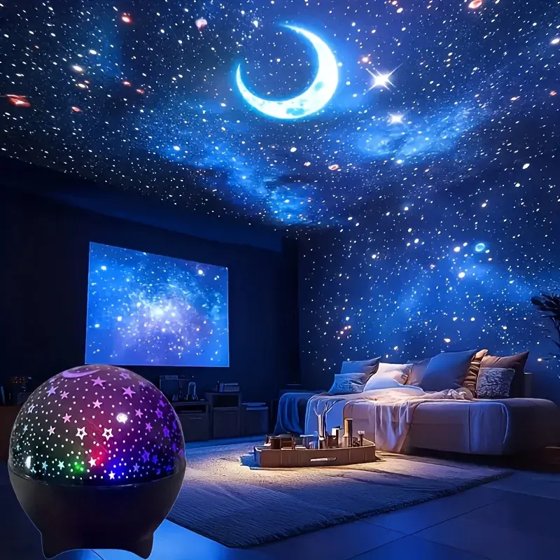 Veilleuse projecteur d'étoiles et de lune, lumière féerique pour chambre, ambiance LED à couleurs changeantes avec synchronisation musicale - Image 1