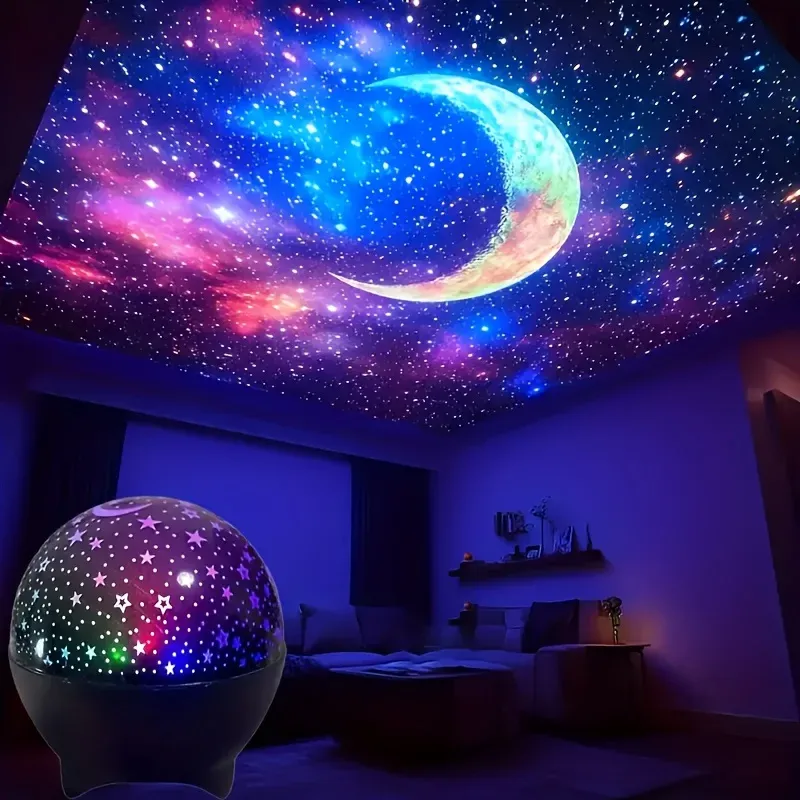 Veilleuse projecteur d'étoiles et de lune, lumière féerique pour chambre, ambiance LED à couleurs changeantes avec synchronisation musicale 3