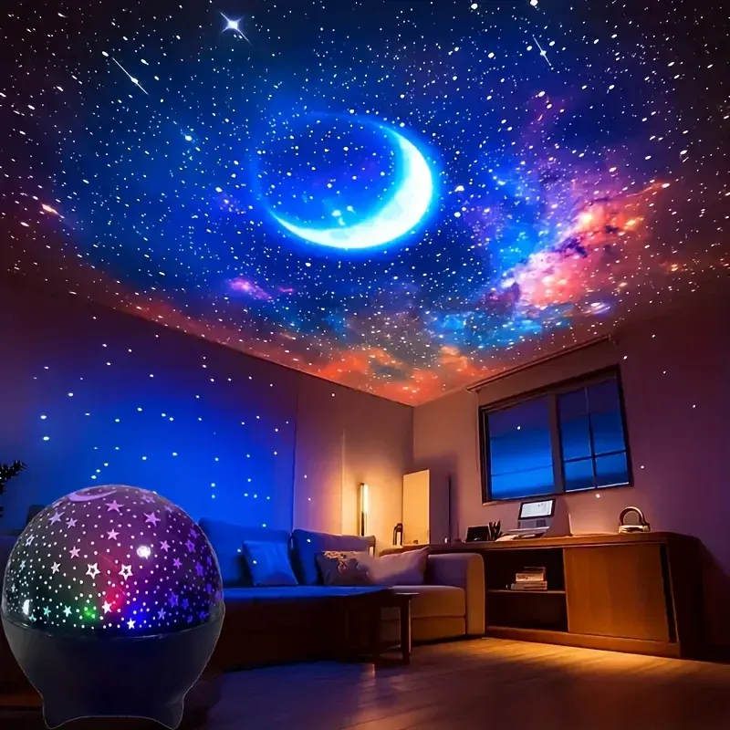 Veilleuse projecteur d'étoiles et de lune, lumière féerique pour chambre, ambiance LED à couleurs changeantes avec synchronisation musicale 5