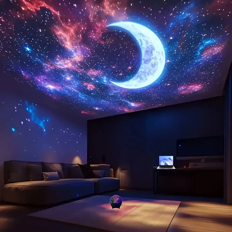 Veilleuse projecteur d'étoiles et de lune, lumière féerique pour chambre, ambiance LED à couleurs changeantes avec synchronisation musicale 7