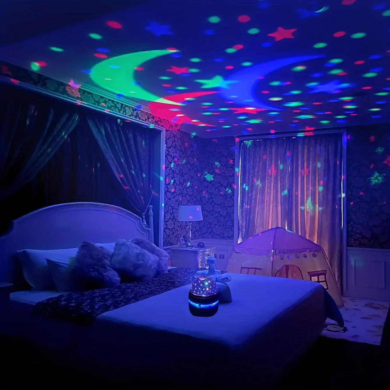 Veilleuse LED ciel étoilé rechargeable USB, projecteur lampe boule magique lune et étoiles, décoration de chambre et d'intérieur 2