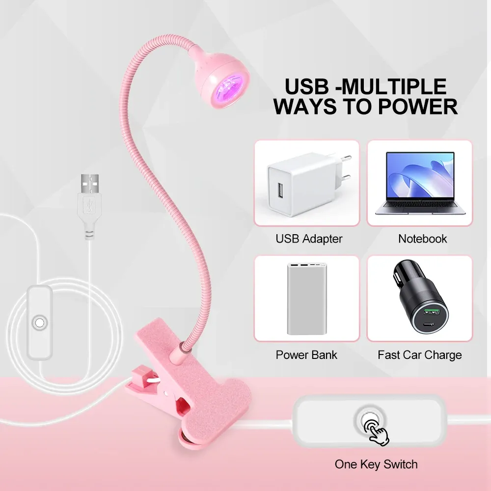 Lampe UV LED portable à pince pour vernis gel, mini sèche-ongles flexible à alimentation USB 3