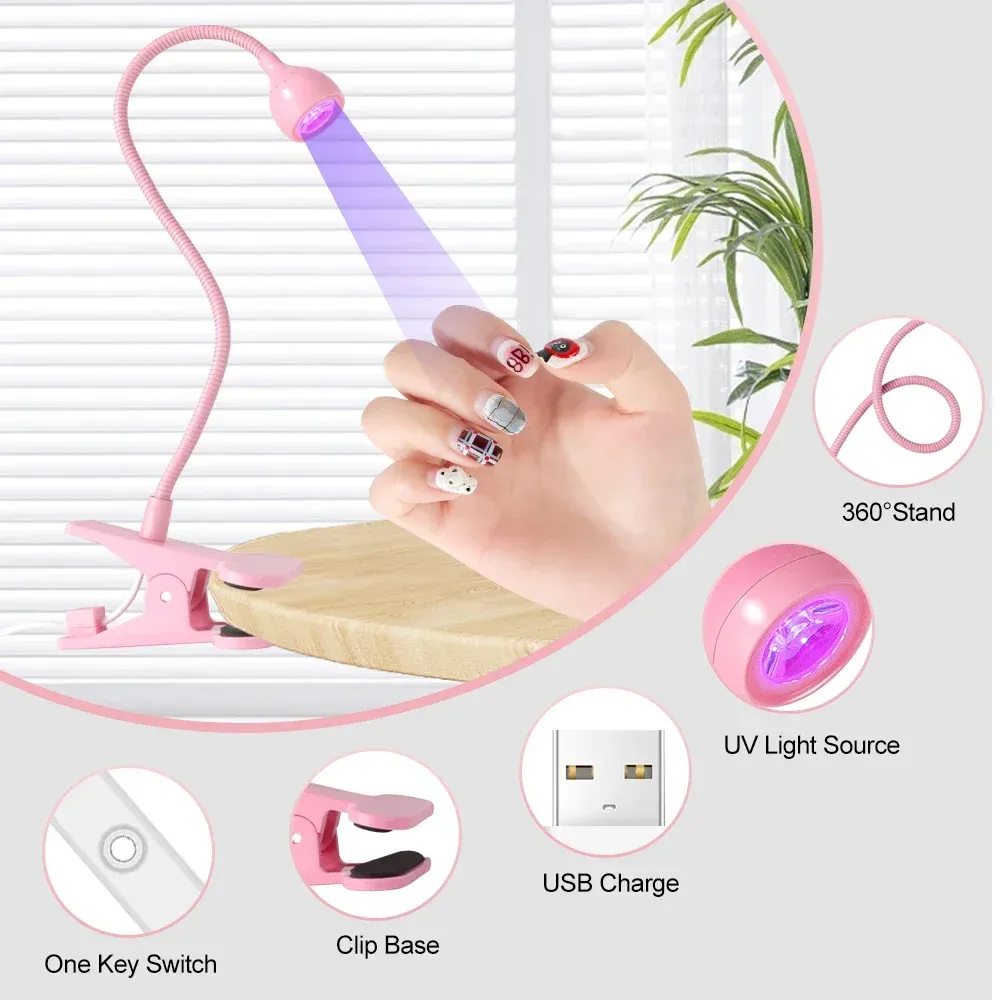 Lampe UV LED portable à pince pour vernis gel, mini sèche-ongles flexible à alimentation USB 4