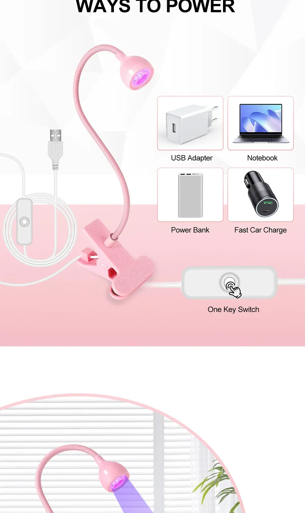 Design à pince de la lampe UV pour ongles