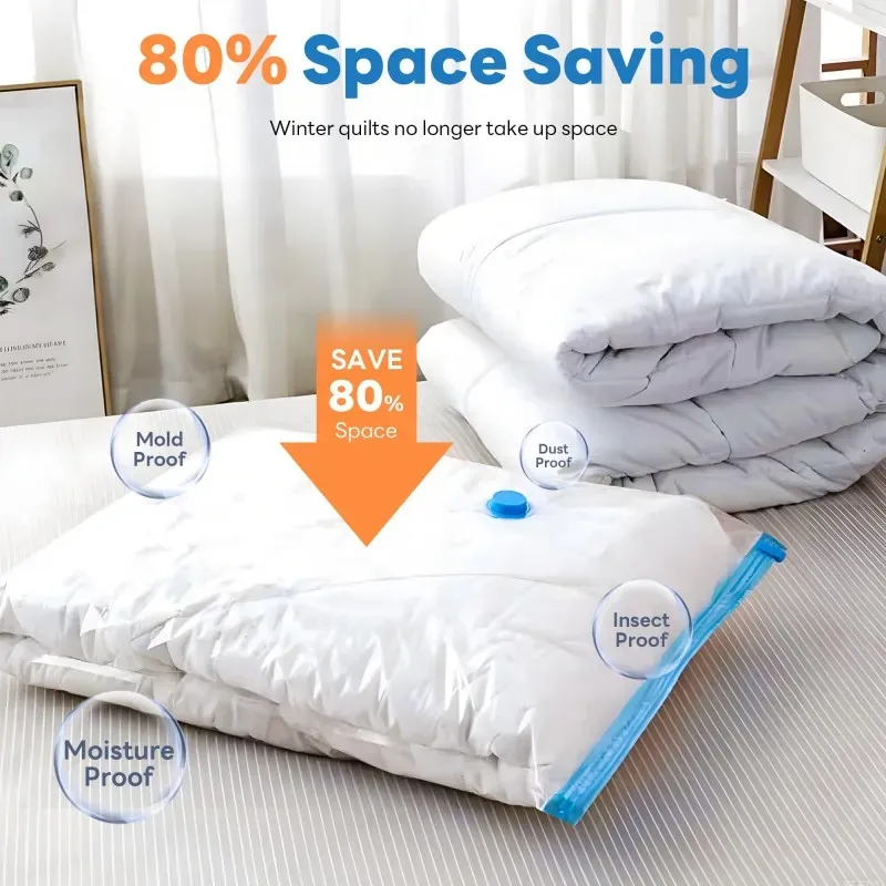 Sac sous vide pour vêtements avec pompe, accessoires de voyage, sacs de rangement pour couettes et couvertures 2