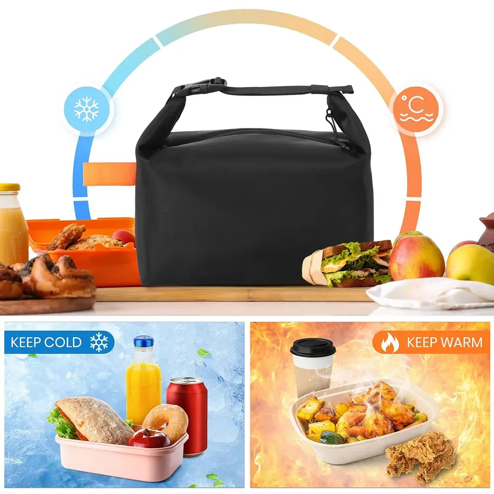 Sac à déjeuner minimaliste isotherme en aluminium épais, sac à bento classique 5