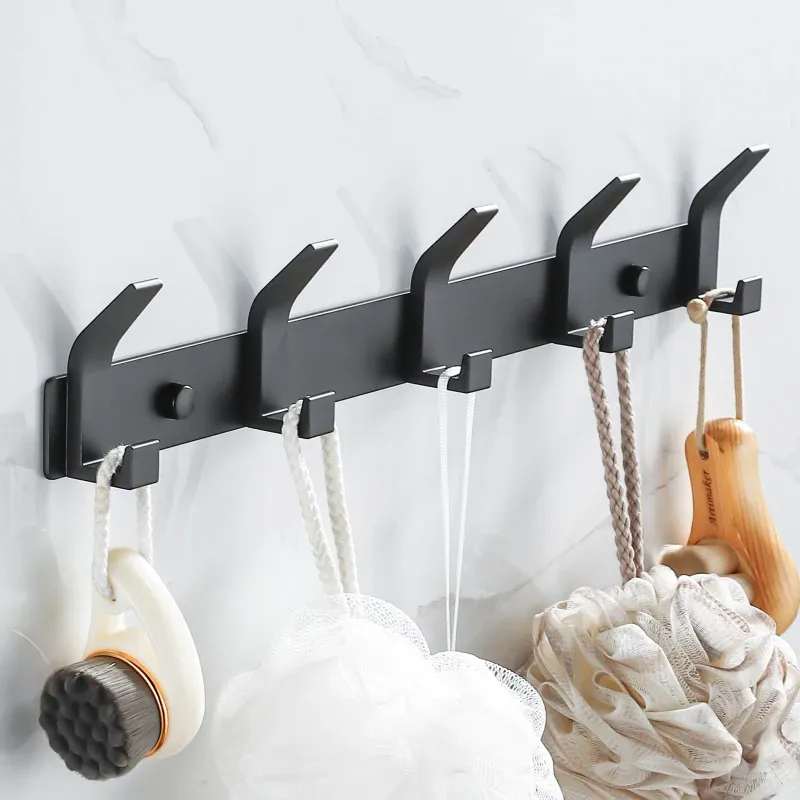Crochets muraux modernes en aluminium noir, porte-serviettes pour salle de bains, porte-manteau mural - Image 1