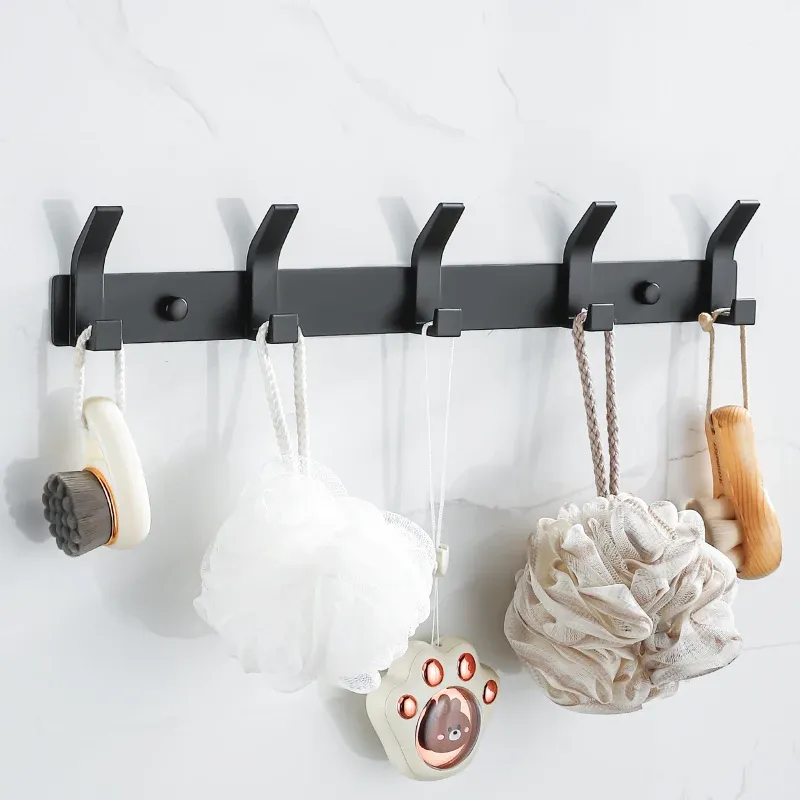 Crochets muraux modernes en aluminium noir, porte-serviettes pour salle de bains, porte-manteau mural 4