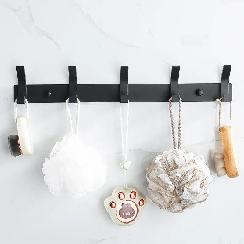 Crochets muraux modernes en aluminium noir, porte-serviettes pour salle de bains, porte-manteau mural 5