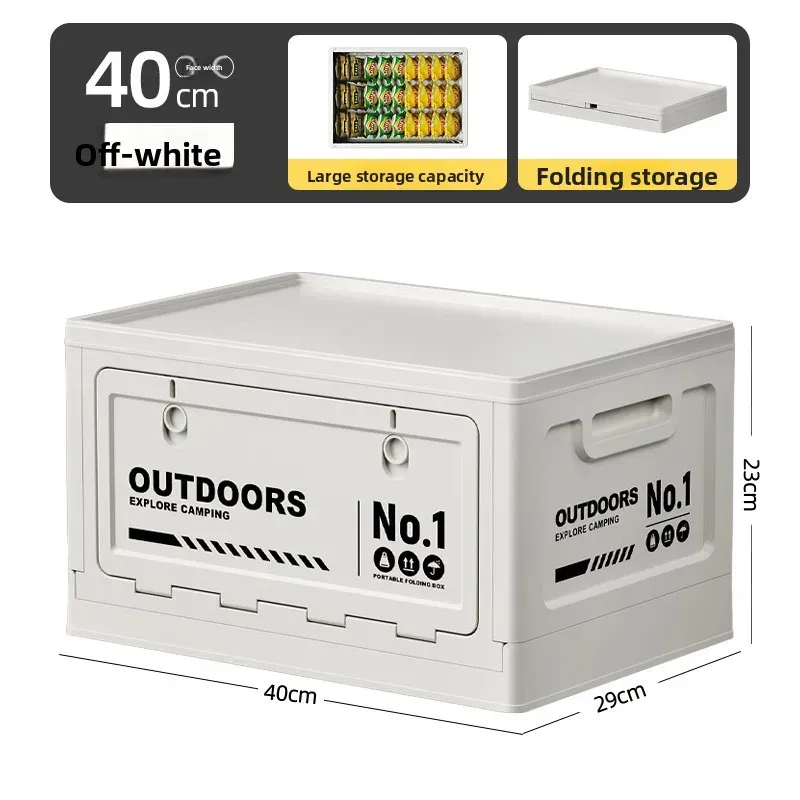 Boîte de rangement pliable grande capacité avec couvercle en bois, multifonctionnelle pour coffre de voiture, pour le camping et les pique-niques 5