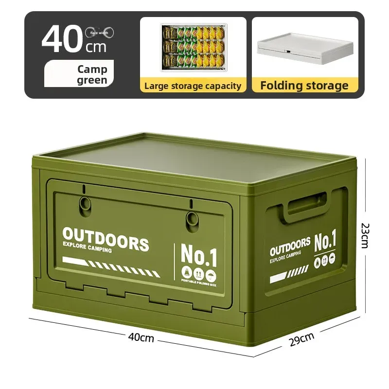 Boîte de rangement pliable grande capacité avec couvercle en bois, multifonctionnelle pour coffre de voiture, pour le camping et les pique-niques 10