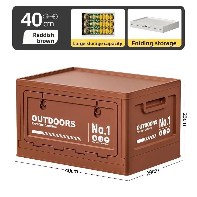 Boîte de rangement pliable grande capacité avec couvercle en bois, multifonctionnelle pour coffre de voiture, pour le camping et les pique-niques 7