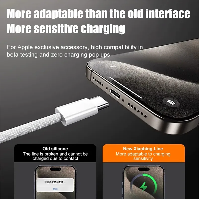 Câble USB-C 60 W pour iPhone 15, 16 et 17 Pro Max, Air, Charge rapide et transfert de données, Tressé 3