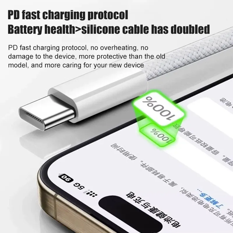 Câble USB-C 60 W pour iPhone 15, 16 et 17 Pro Max, Air, Charge rapide et transfert de données, Tressé 4