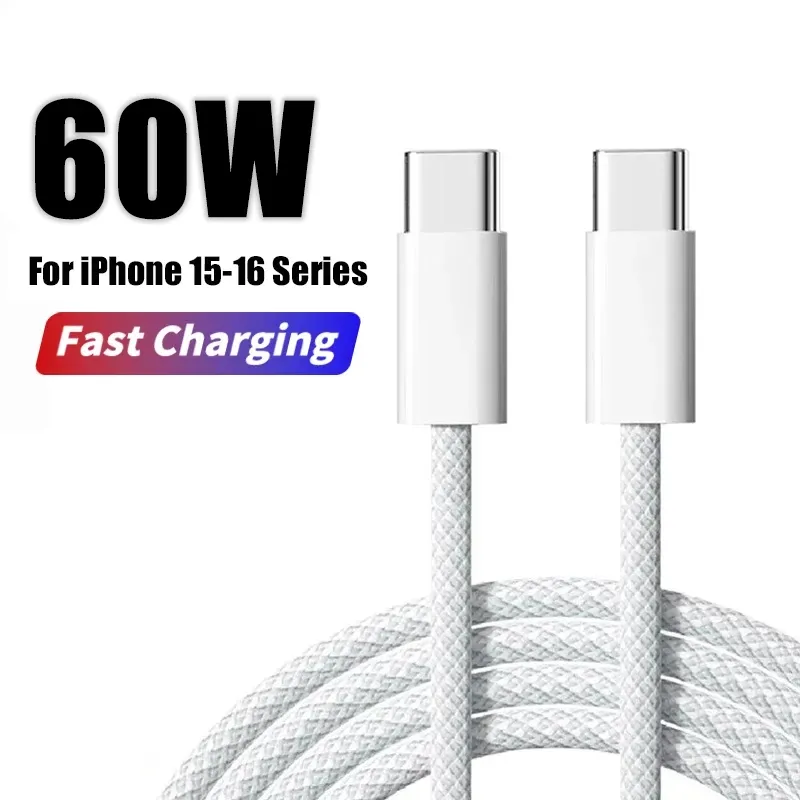 Câble USB-C 60 W pour iPhone 15, 16 et 17 Pro Max, Air, Charge rapide et transfert de données, Tressé 8