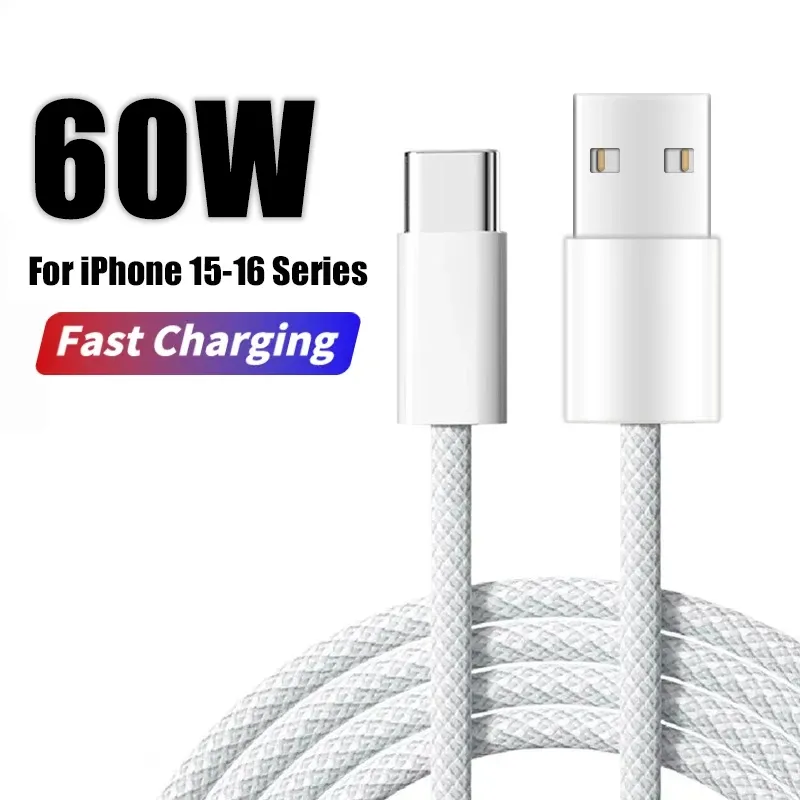 Câble USB-C 60 W pour iPhone 15, 16 et 17 Pro Max, Air, Charge rapide et transfert de données, Tressé 7