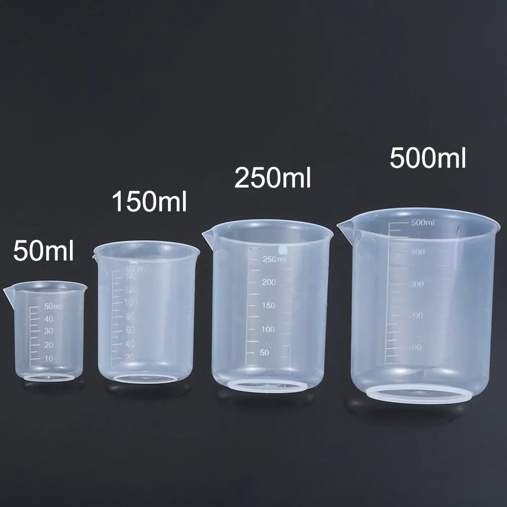 Bécher gradué en plastique pour la mesure, gobelet de laboratoire, accessoire de pâtisserie et de cuisine, outil de mesure, 50 ml, 150 ml, 250 ml, 500 ml, lot de 1 ou 4 pièces 1