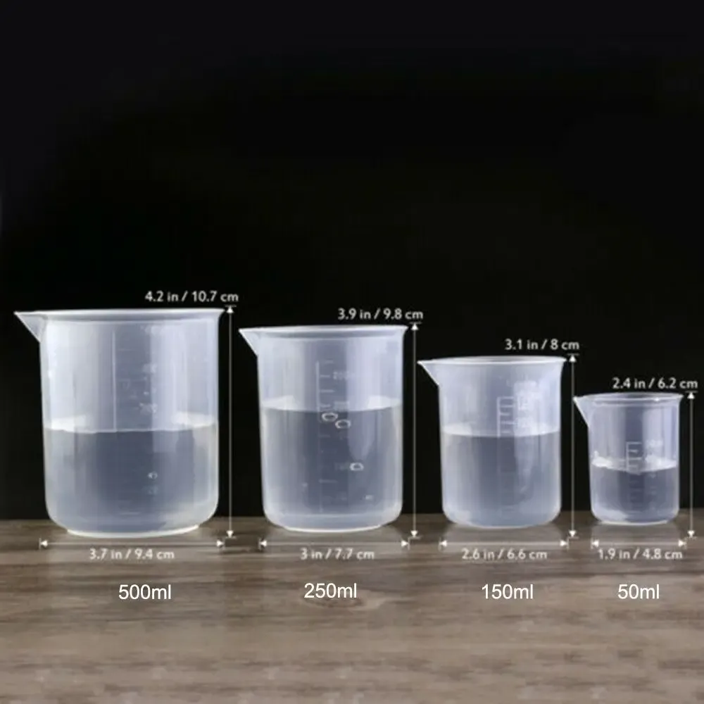 Bécher gradué en plastique pour la mesure, gobelet de laboratoire, accessoire de pâtisserie et de cuisine, outil de mesure, 50 ml, 150 ml, 250 ml, 500 ml, lot de 1 ou 4 pièces 6