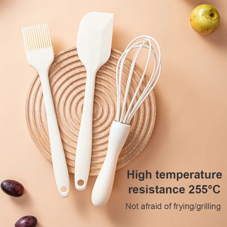 Ensemble d'ustensiles de cuisine en silicone : spatule à pâtisserie, racloir, fouet à œufs et pinceau à huile pour barbecue 3