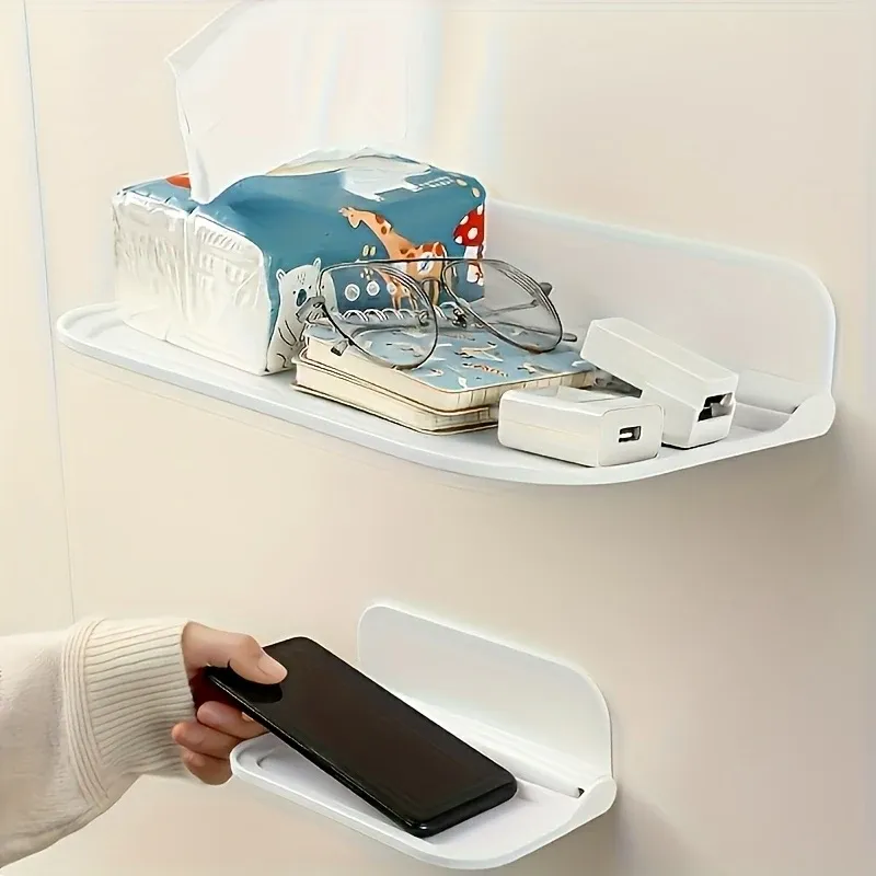 Étagère de rangement pliable murale sans perçage - Étagère de rangement pliable en plastique, adaptée pour la salle de bain, la cuisine, la chambre à coucher, le bureau 2