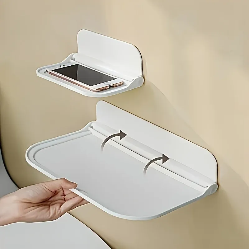 Étagère de rangement pliable murale sans perçage - Étagère de rangement pliable en plastique, adaptée pour la salle de bain, la cuisine, la chambre à coucher, le bureau 4