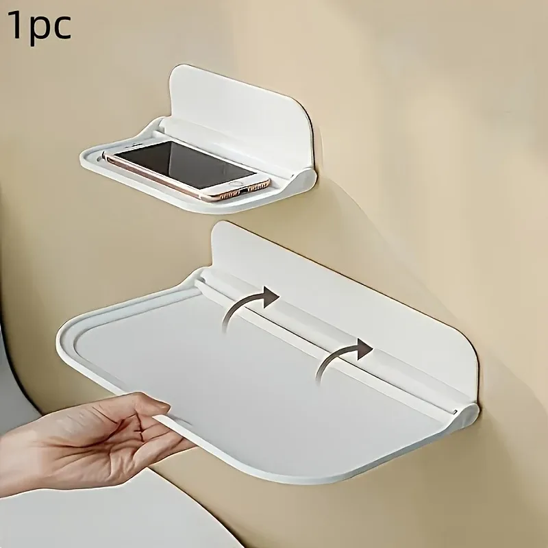 Étagère de rangement pliable murale sans perçage - Étagère de rangement pliable en plastique, adaptée pour la salle de bain, la cuisine, la chambre à coucher, le bureau 6