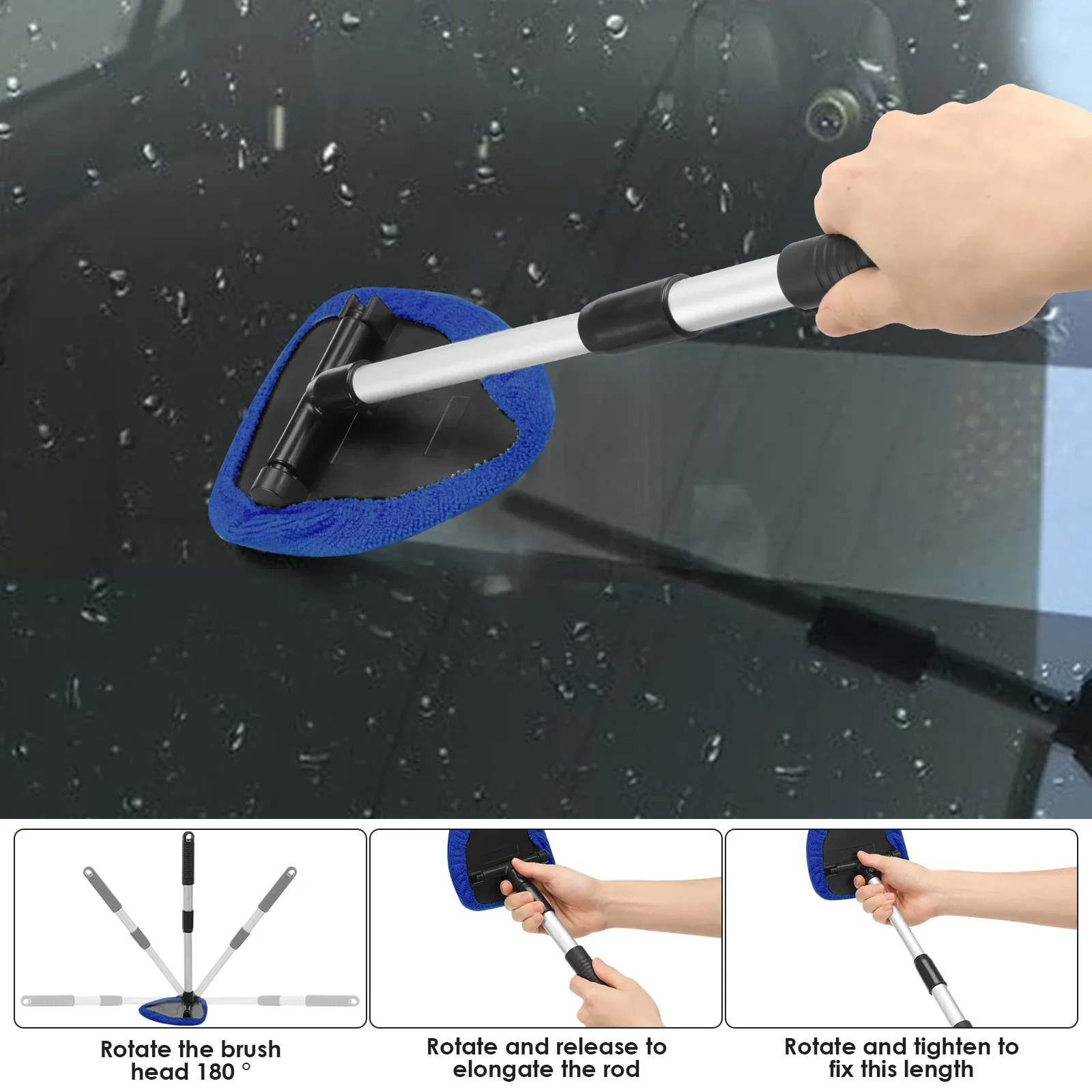 Brosse télescopique en microfibre pour nettoyage de pare-brise et vitres de voiture 3