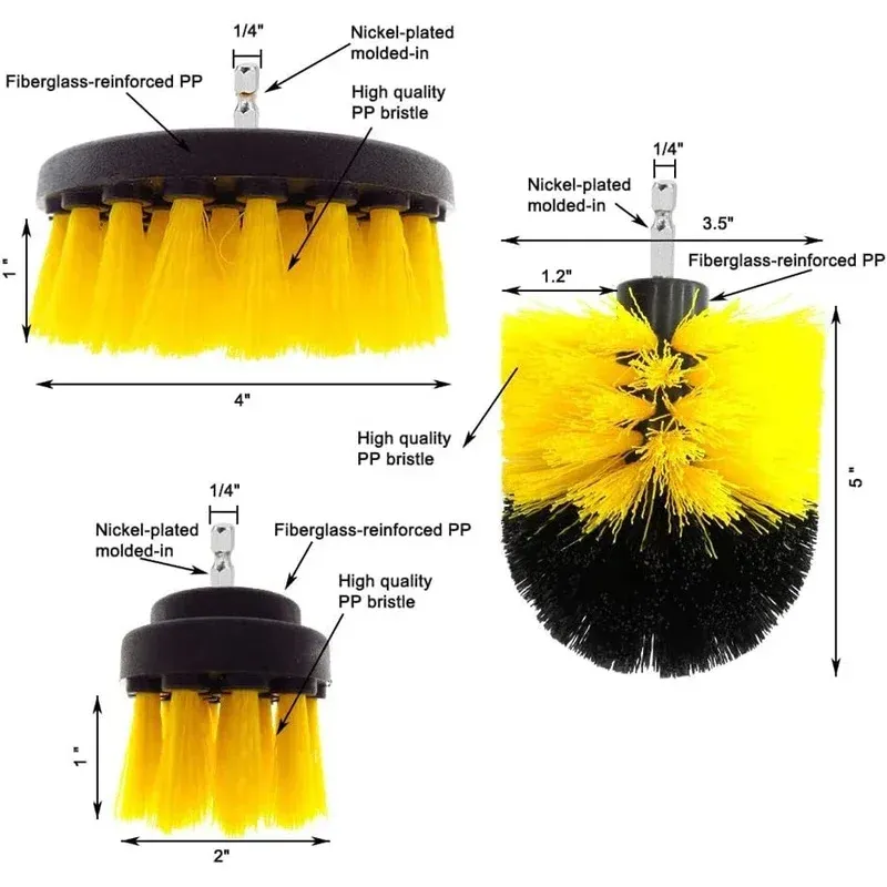 Kit de brosses à récurer électriques, 3 pièces, brosses rondes en nylon pour tapis, verre et pneus de voiture, embouts de perceuse 2/3,5/4 po 6