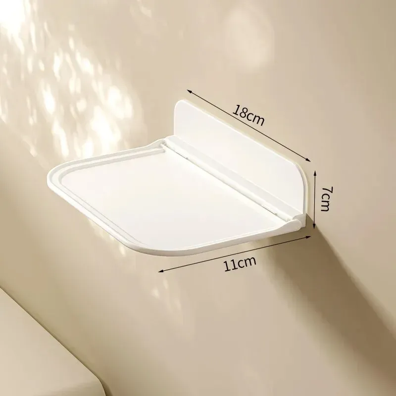 Étagère murale pliante gain de place avec support téléphone sans perçage et plateau pour routeur Wi-Fi, organisateur de salle de bain 7