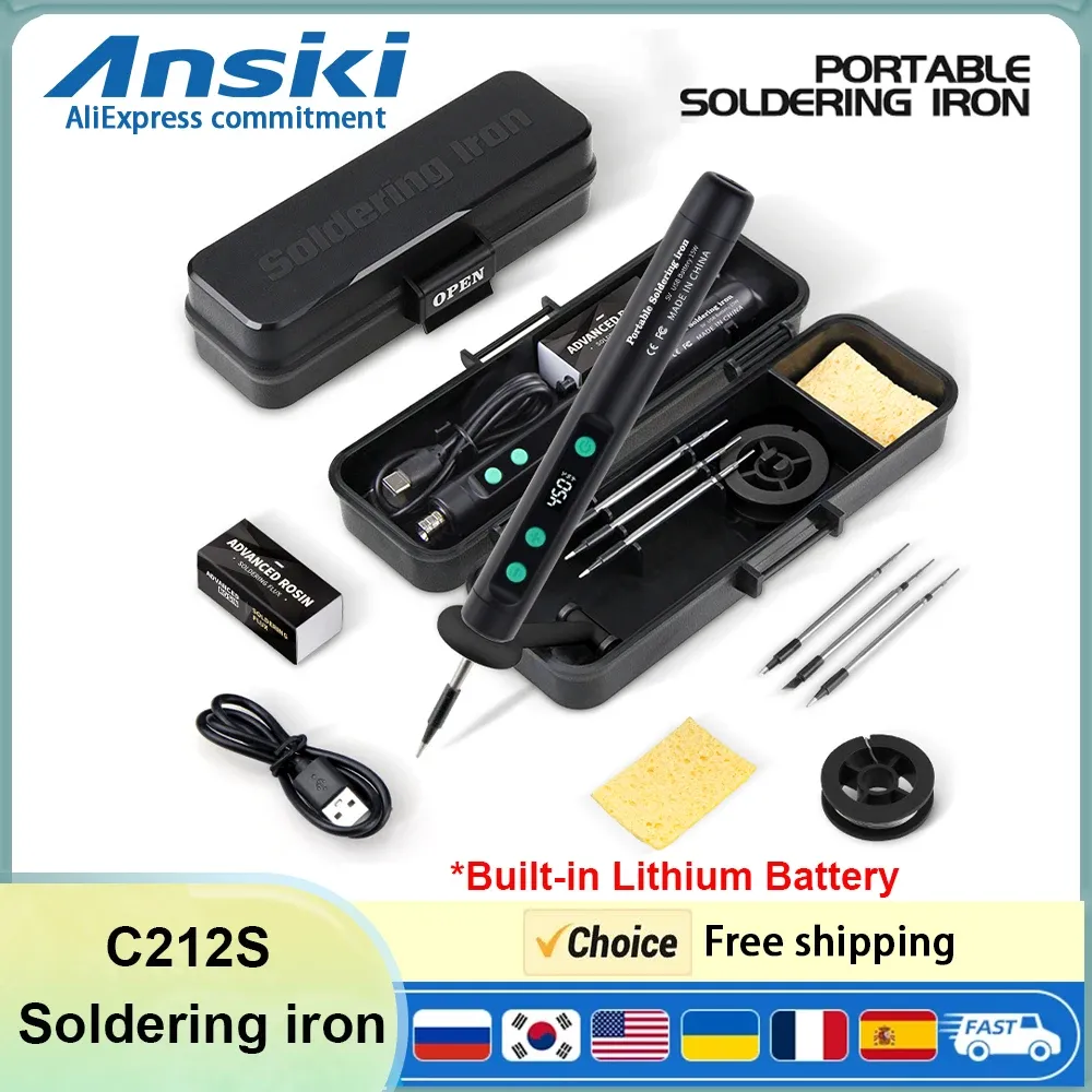Fer à souder sans fil ANSIKI C212S portable, température réglable de 180 à 450 °C, batterie intégrée, kit avec 3 pointes de soudage - Image 1