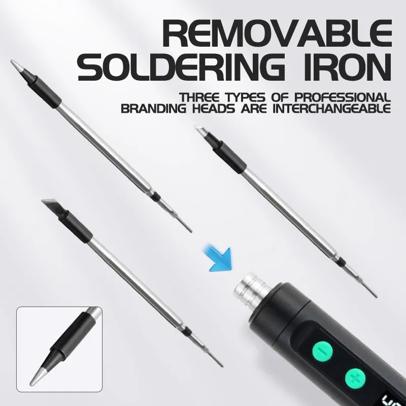 Fer à souder sans fil ANSIKI C212S portable, température réglable de 180 à 450 °C, batterie intégrée, kit avec 3 pointes de soudage 4