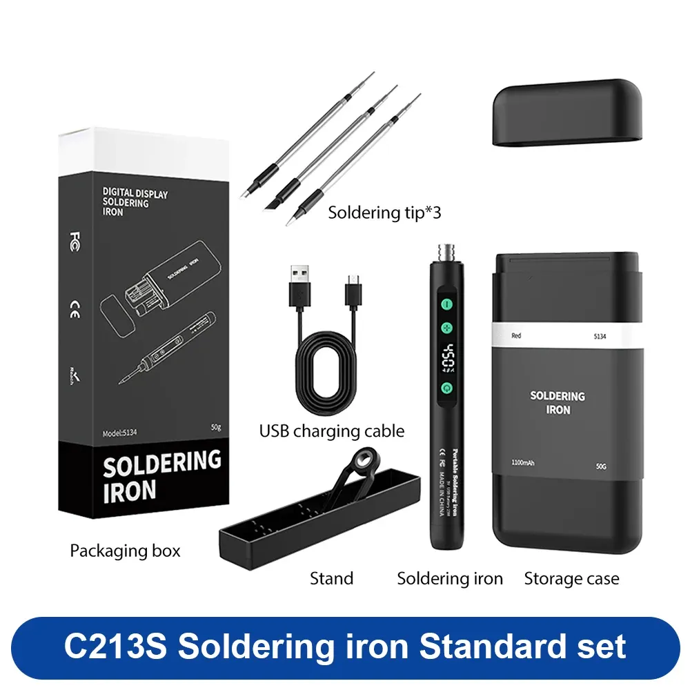 Fer à souder sans fil ANSIKI C212S portable, température réglable de 180 à 450 °C, batterie intégrée, kit avec 3 pointes de soudage 7