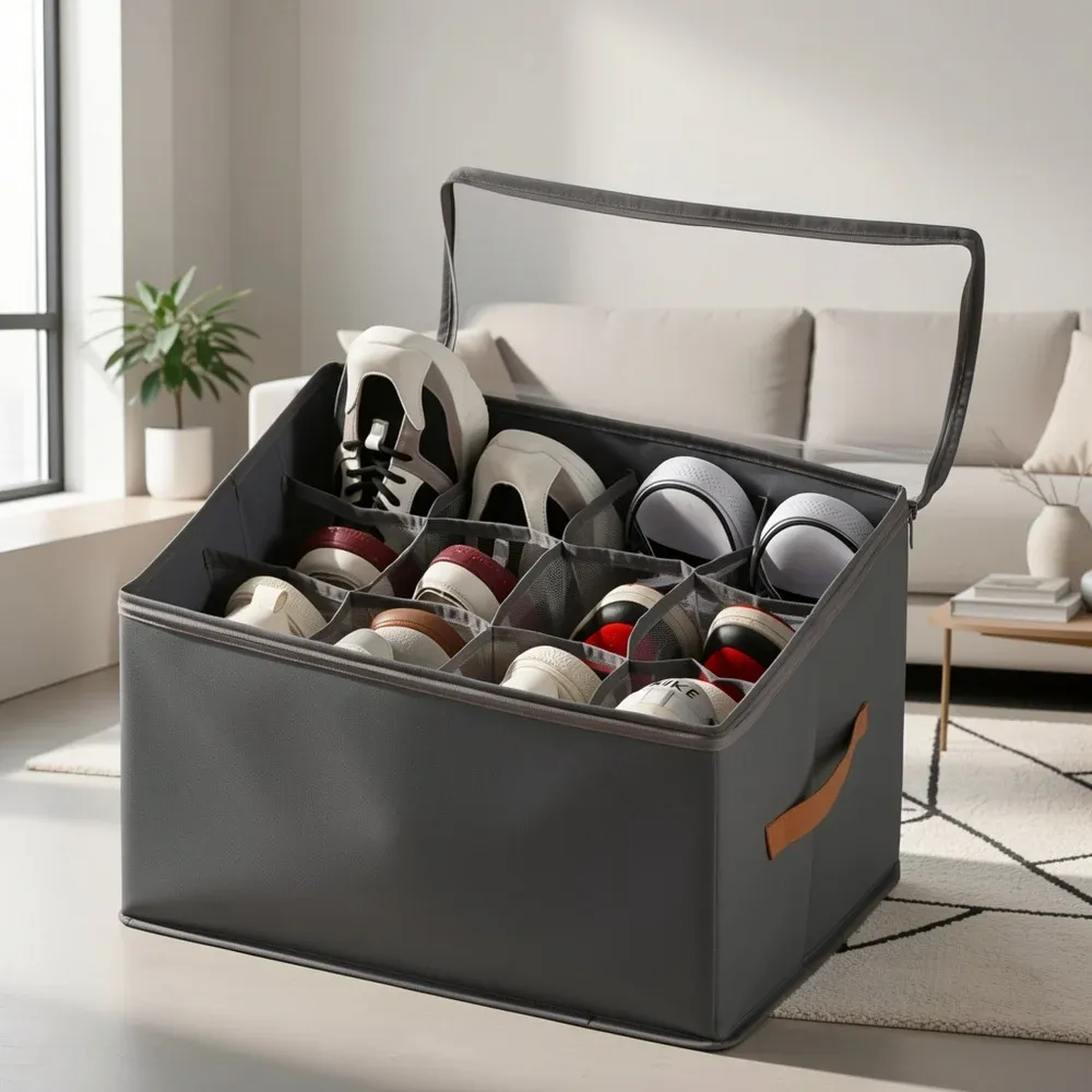 Boîte de rangement pliable en tissu avec couvercle anti-poussière pour vêtements et accessoires, organisateur multifonctionnel pour la maison 3