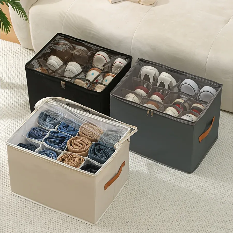 Boîte de rangement pliable en tissu avec couvercle anti-poussière pour vêtements et accessoires, organisateur multifonctionnel pour la maison 4