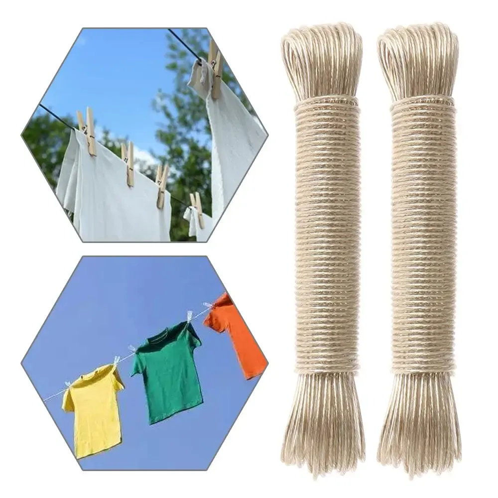 Corde à linge en acier robuste de 20 m à revêtement plastique haute qualité, avec sangle de rangement 2