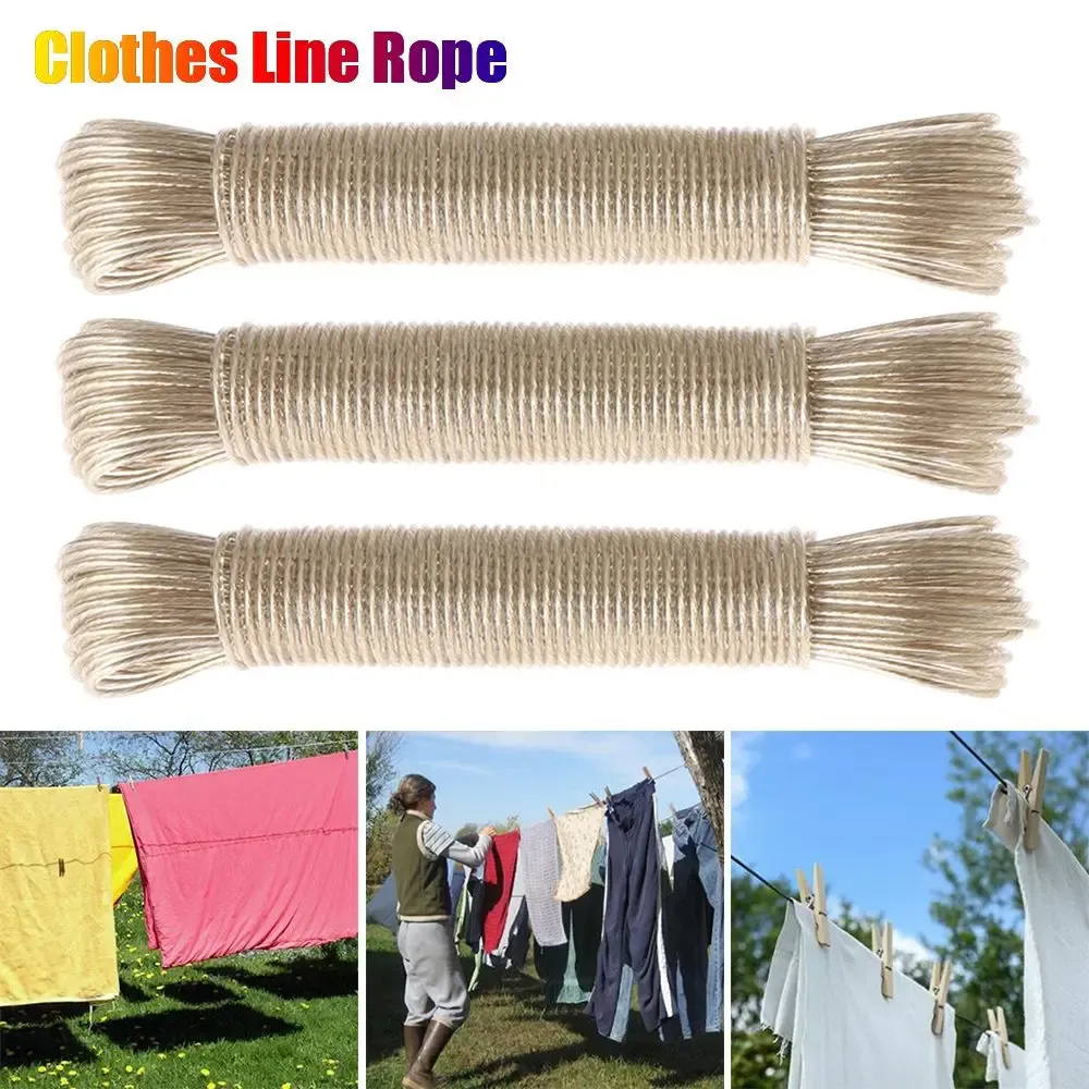 Corde à linge en acier robuste de 20 m à revêtement plastique haute qualité, avec sangle de rangement 3
