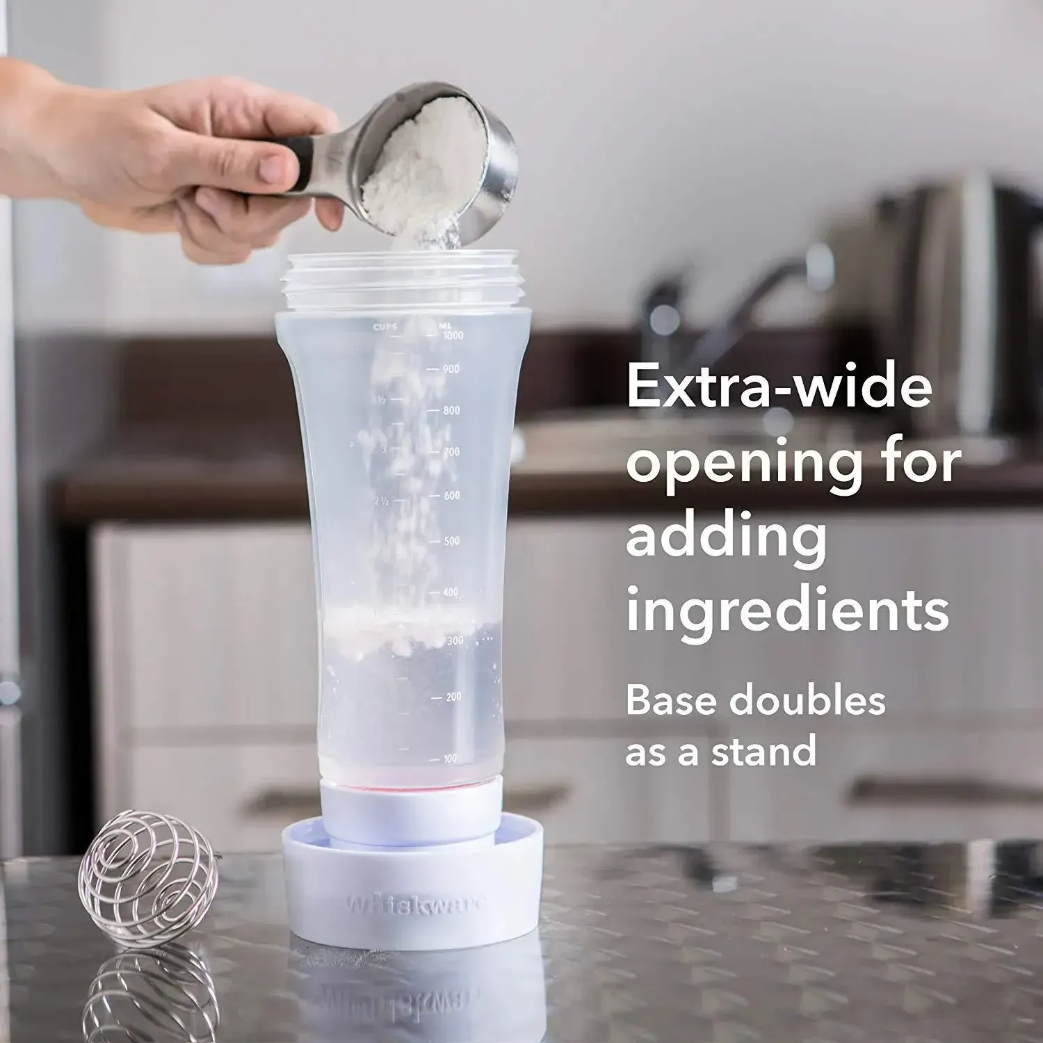 Bouteille mélangeuse pour pâte à crêpes, vue d'ensemble