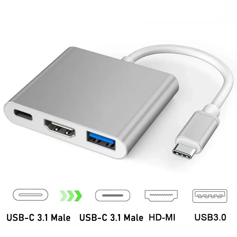 Câble adaptateur USB-C vers HDMI 4K 3 en 1, compatible Samsung, Huawei, iPad, Mac et Nintendo Switch