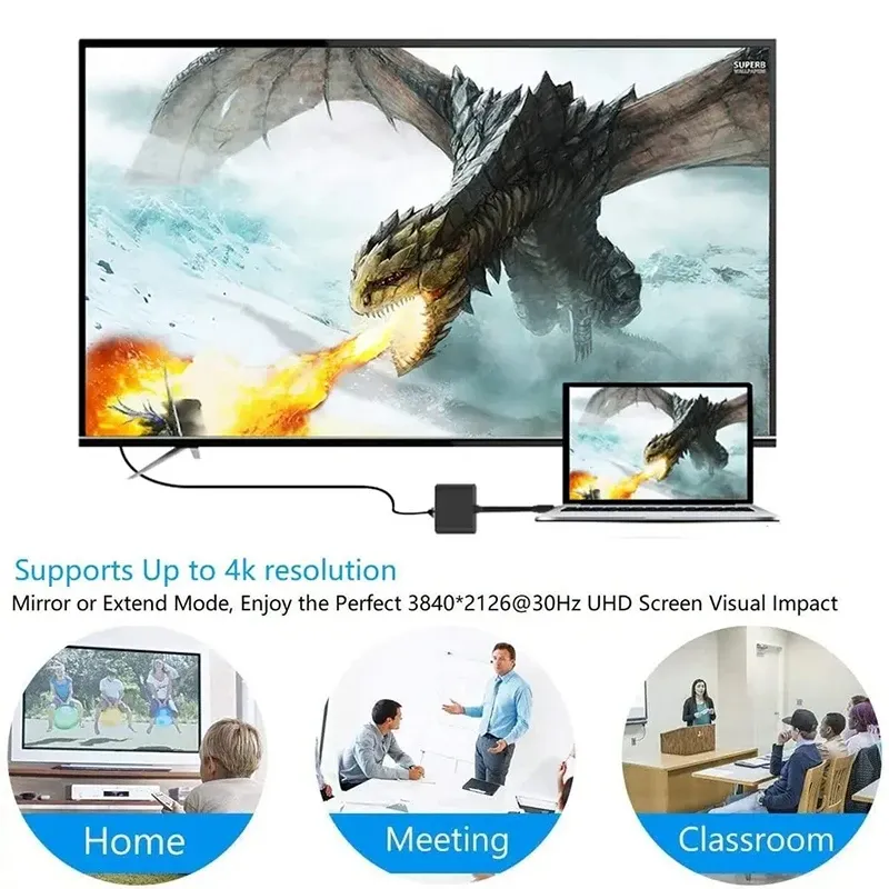 Câble adaptateur USB-C vers HDMI 4K 3 en 1, compatible Samsung, Huawei, iPad, Mac et Nintendo Switch 3