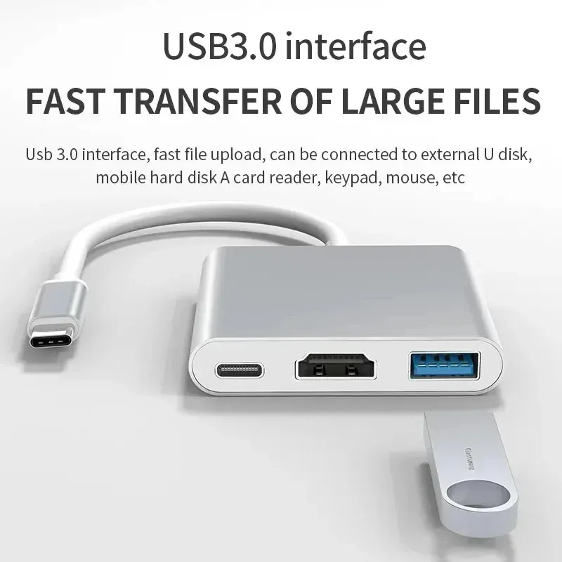 Câble adaptateur USB-C vers HDMI 4K 3 en 1, compatible Samsung, Huawei, iPad, Mac et Nintendo Switch 5