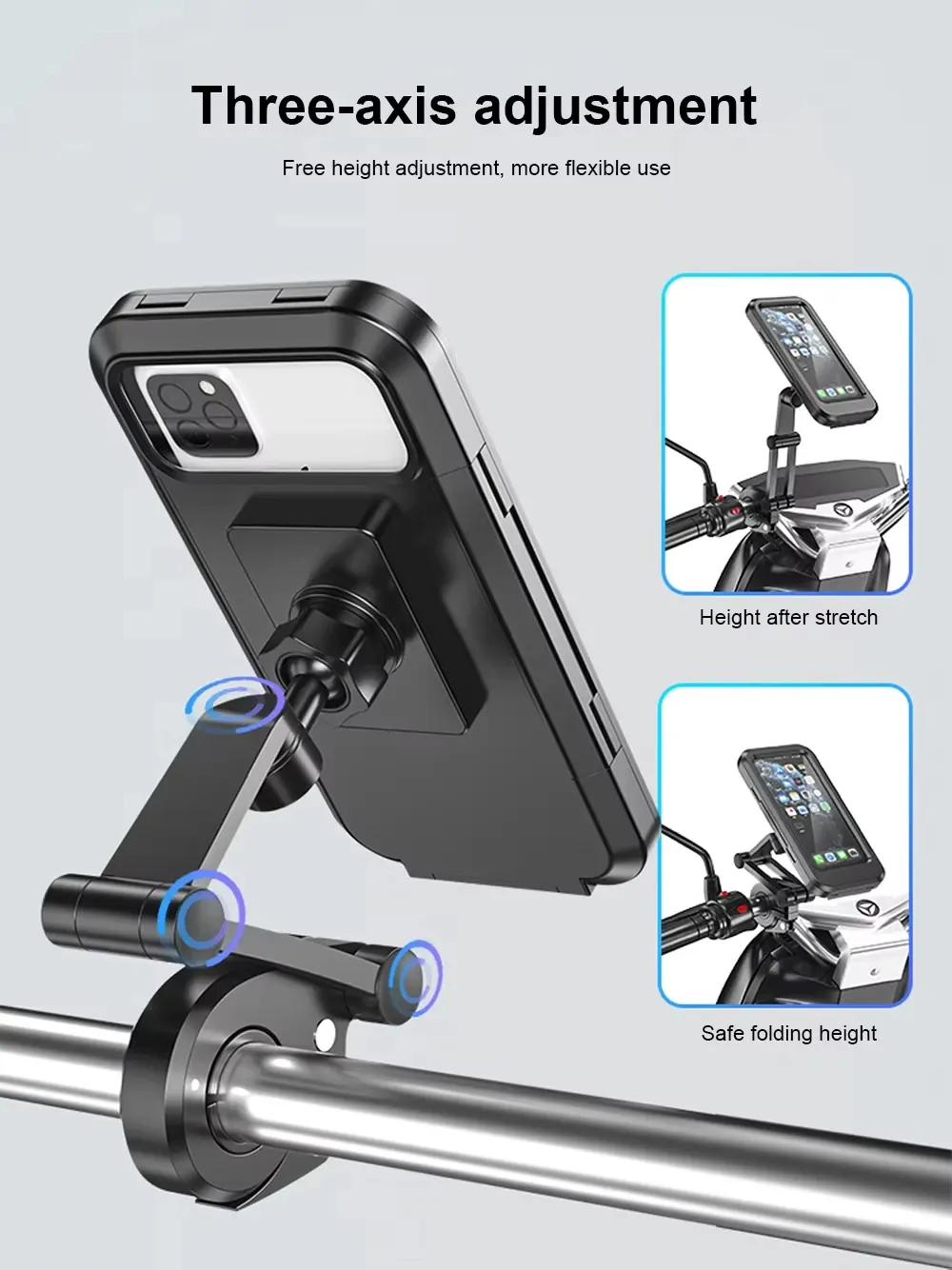 Support de téléphone pour moto et vélo étanche, universel et pivotant à 360° 2