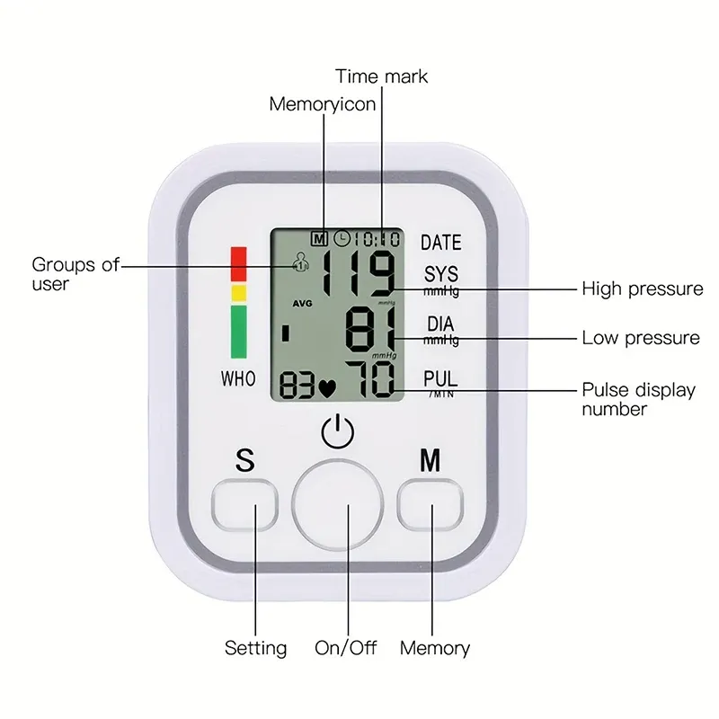 Tensiomètre médical automatique au bras à écran LED avec brassard réglable pour adulte 4