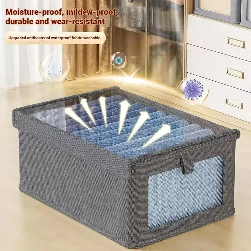 Boîte de rangement pliable pour vêtements en toile épaisse, avec couvercle transparent anti-poussière pour la maison 5