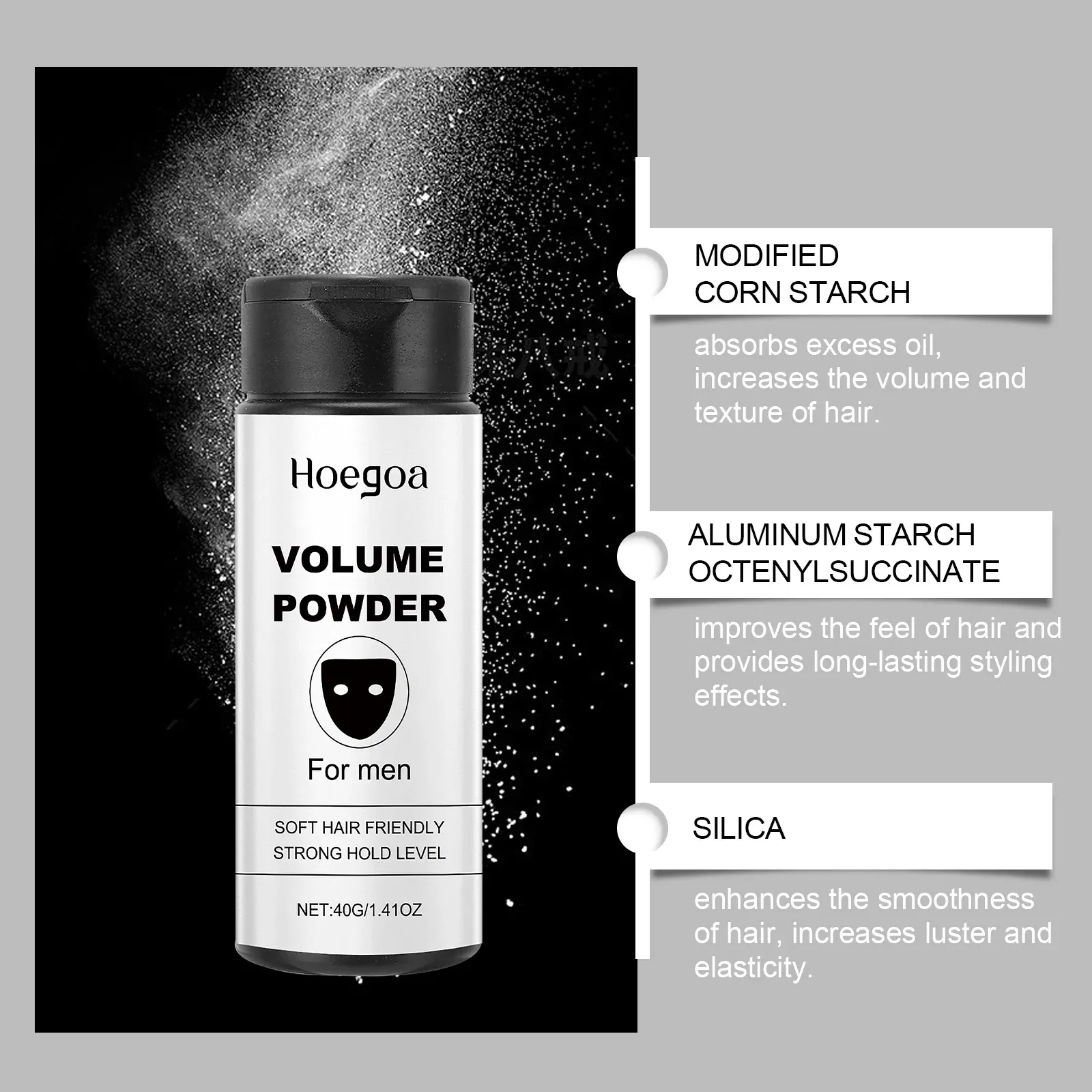 Poudre volumisante pour cheveux, avant et après