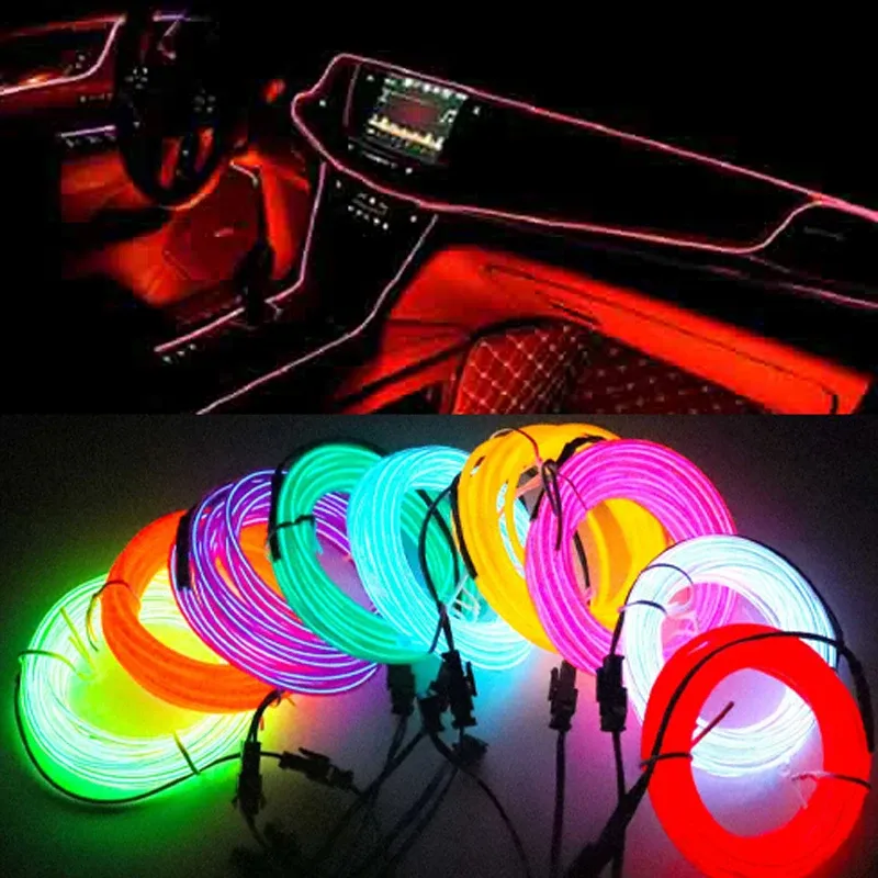 Bande LED décorative flexible pour intérieur de voiture, 1 m / 2 m / 3 m / 5 m, éclairage d'ambiance USB