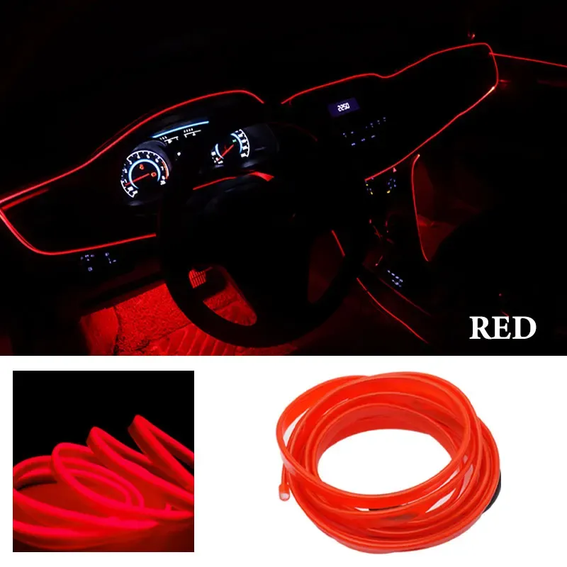 Bande LED décorative flexible pour intérieur de voiture, 1 m / 2 m / 3 m / 5 m, éclairage d'ambiance USB 14