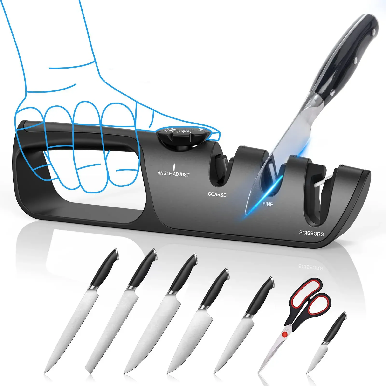 Affûteur de couteaux 5 en 1 à angle réglable pour cuisine, ciseaux professionnels, outils d'affûtage