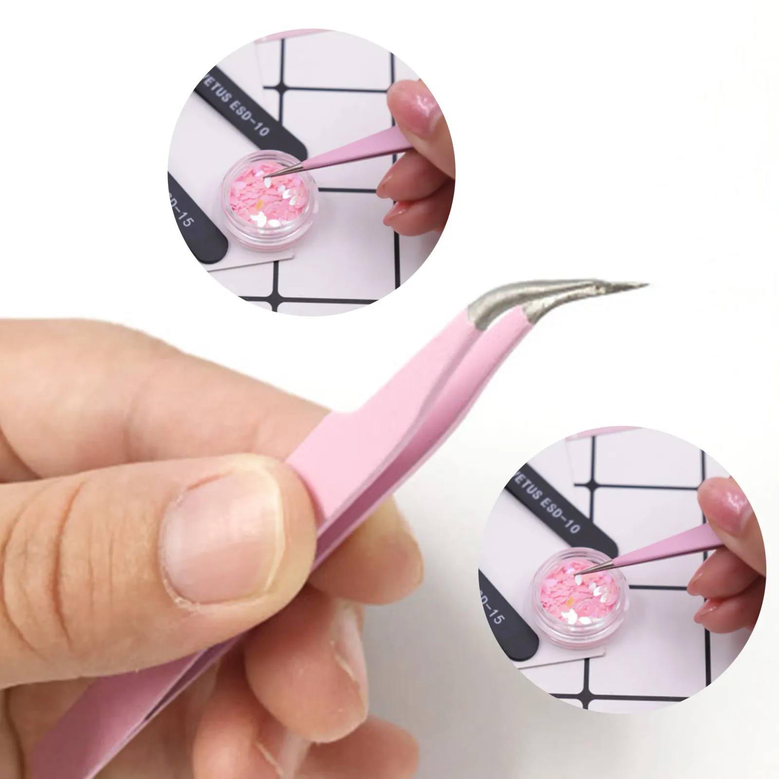 Pincettes d'extension de cils, vue de côté